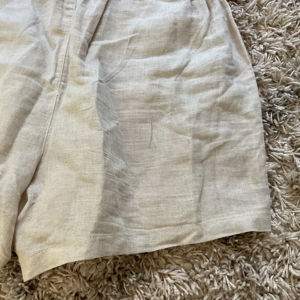 Hester & Orchard Linen Blend Elastic Waist Shorts Beige Women Large